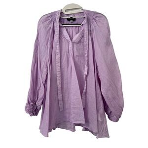 Lee Mathews Lavender Purple‎ Linen Shirred Blouse Lagenlook Oversized Women’s M